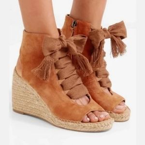 Chloe | Brown Rust Suede Lace Up Wedge Espadrilles